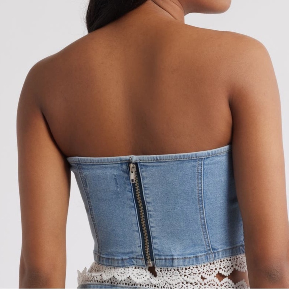 PTCL Denim Strapless Top with Lace Trim - Picture 2 of 3